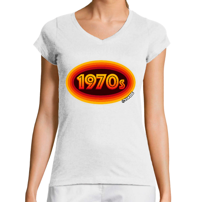 T-SHIRT FEMME COL V KLASSS VINTAGE 1970s" - Coupe très ajustée, design Chic