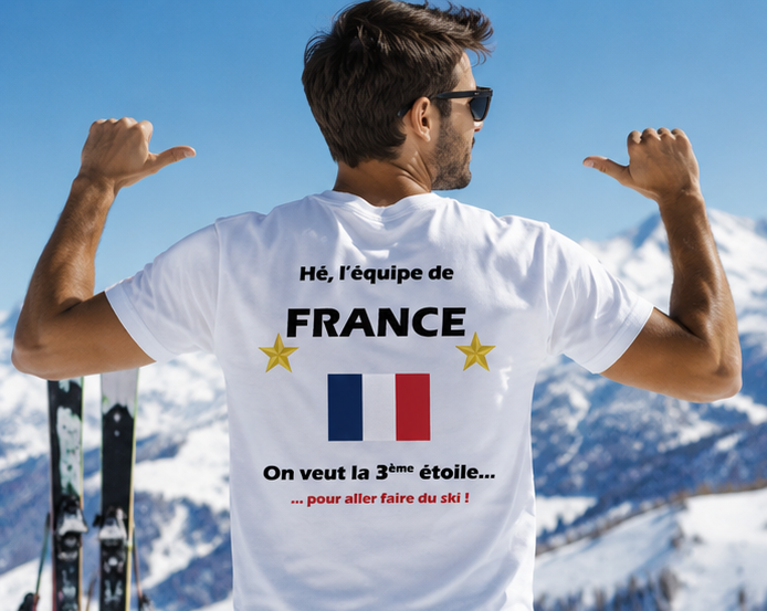 T-shirt Homme France - La 3ème étoile pour aller faire du ski !