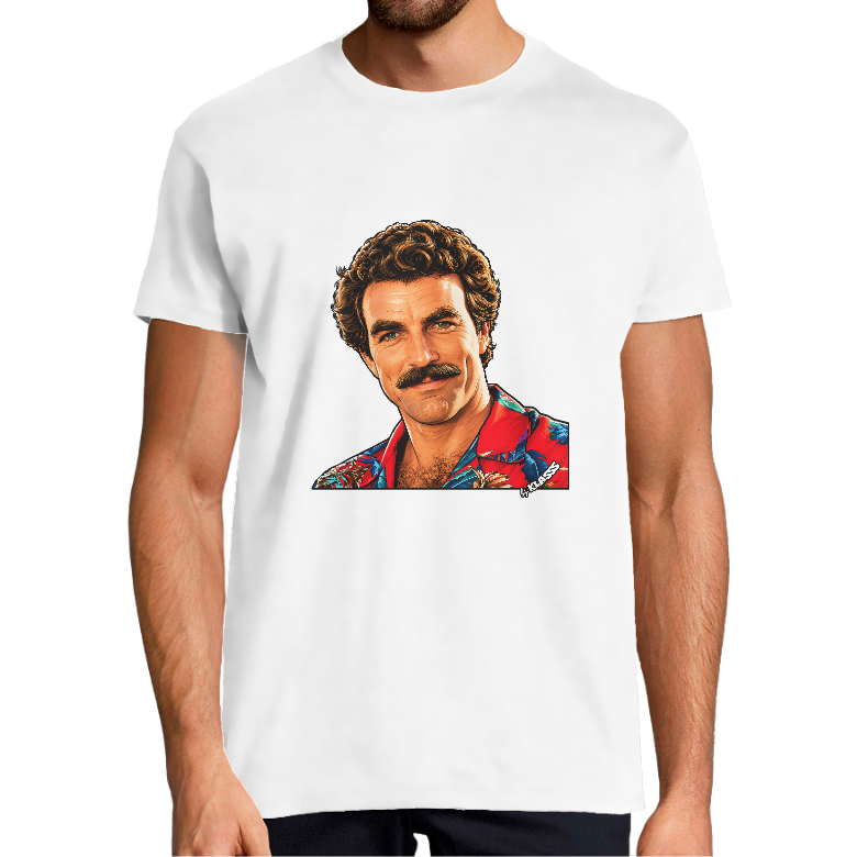 T-SHIRT HOMME KLASSS Série TV VINTAGE "ICONIQUE MOUSTACHE de MAGNUM ", col rond 150 gr