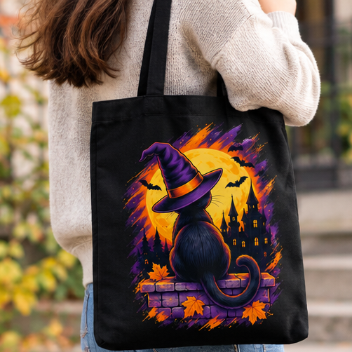 Tote bag Halloween Witch Cat Moon – Chat noir sorcière