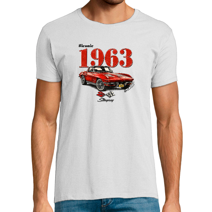T-shirt Homme  REGENT FIT KLASSS VINTAGE "Iconic 1963 Corvette", Style automobile col rond