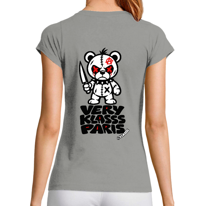 T-SHIRT FEMME COL V KLASSS VINTAGE "VERY KLASSS PARIS TEDDY PUNK" - Coupe très ajustée, design Original