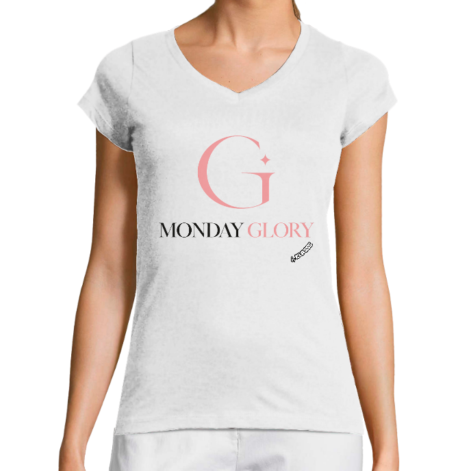 T-SHIRT FEMME COL V KLASSS "MONDAY GLORY" - Coupe très ajustée, design Elégance