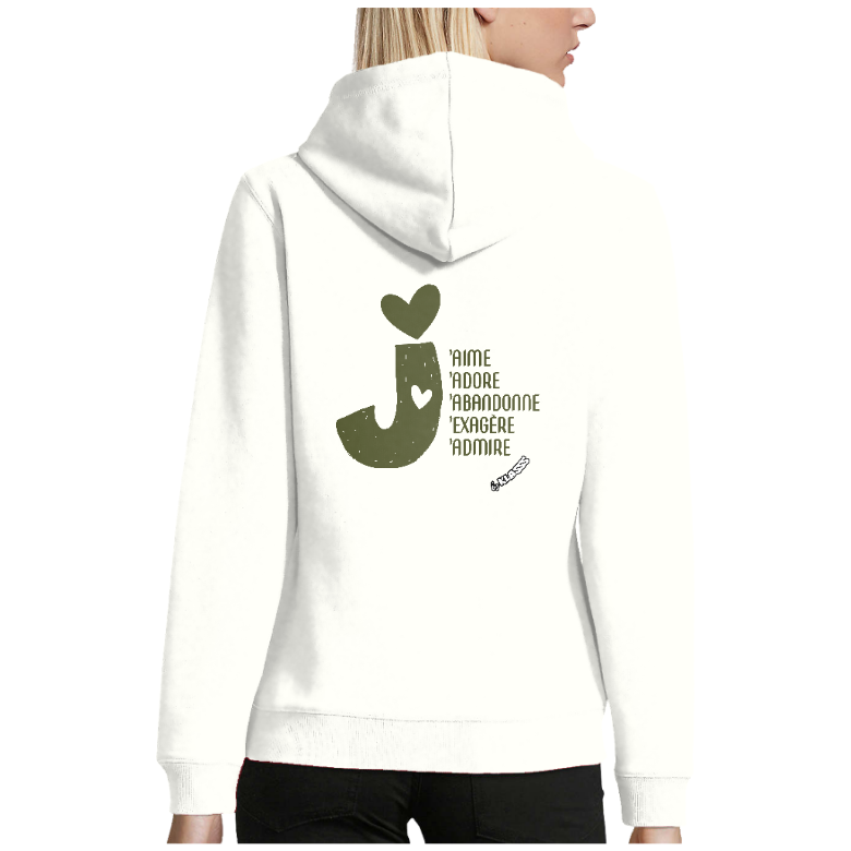 Sweatshirt femme capuche KLASSS "J'AIME J'ADORE", 280 g/m²