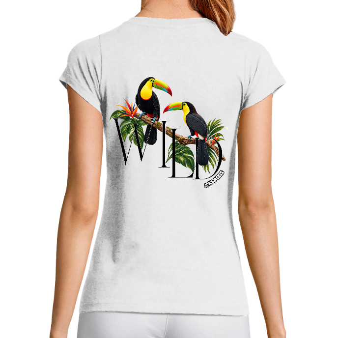T-SHIRT FEMME COL V KLASSS "TOUCAN WILD" - Coupe très ajustée, design NATURE Chic