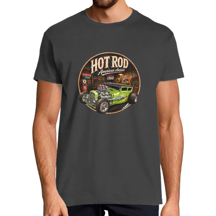 T-SHIRT HOMME "HOT ROD Green 2 Vintage" KLASSS  col rond