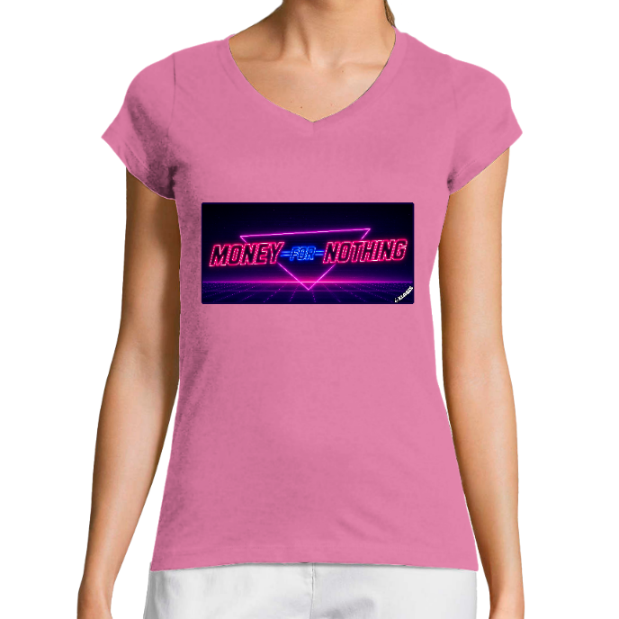 T-SHIRT FEMME COL V KLASSS "MONEY FOR NOTHING" - Coupe très ajustée, design moderne et chic