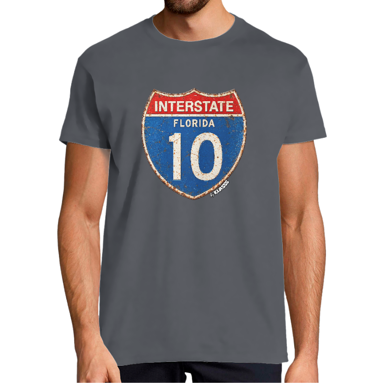 T-SHIRT HOMME KLASSS "INTERSTATE FLORIDA 10" Vintage, col rond 190 gr