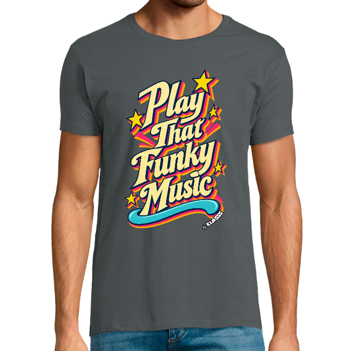 T-shirt Homme REGENT FIT KLASSS "PLAY THAT FUNKY MUSIC" col rond, Design Vintage