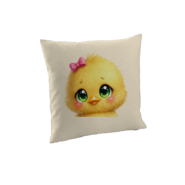 Housse de coussin poussin-tete jaune kawaii – coussin décoratif Pâques