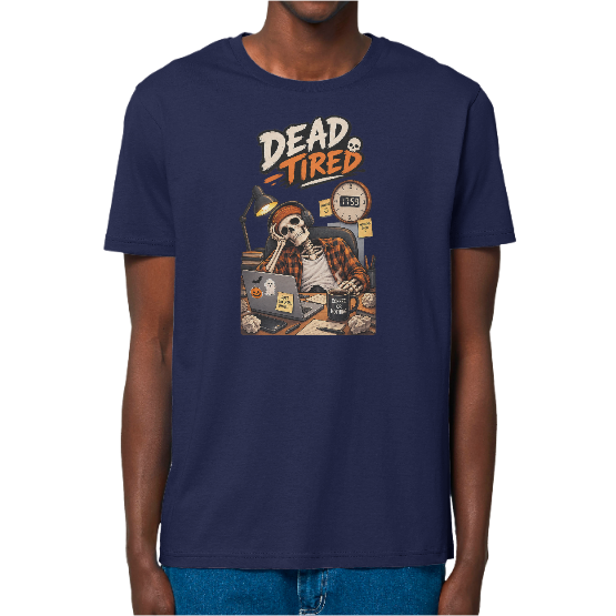T-shirt Halloween Dead Tired – Squelette au travail