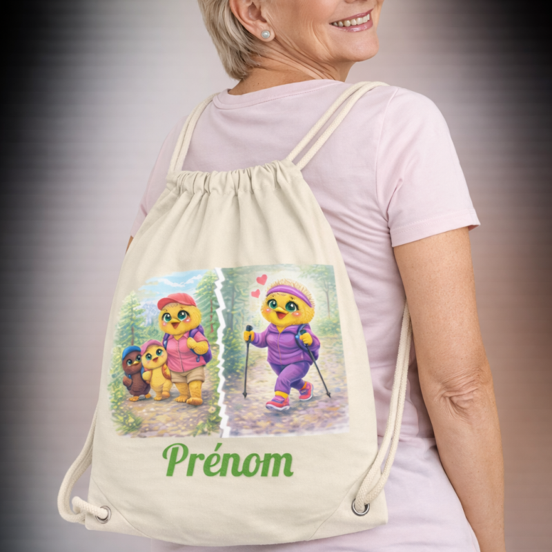 Sac à Dos Cordon "Super Mamie Sportive" avec prénom – Complice de Toutes les Aventures