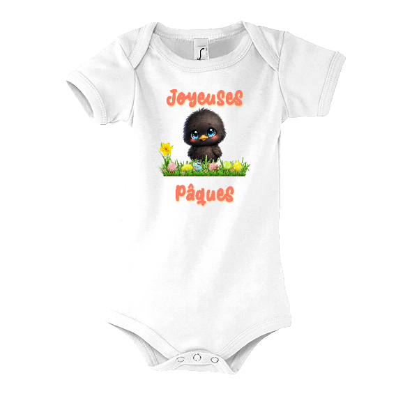 Body bébé Joyeuses Pâques poussin noir  kawaii – idée cadeau bébé Pâques