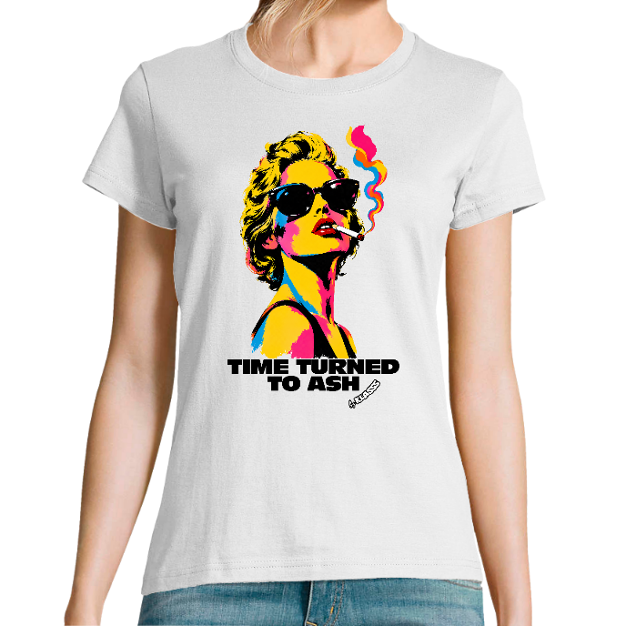 T-SHIRT FEMME COL Rond KLASSS VINTAGE "TIME TURNED TO ASH" - Coupe confortable, design Original
