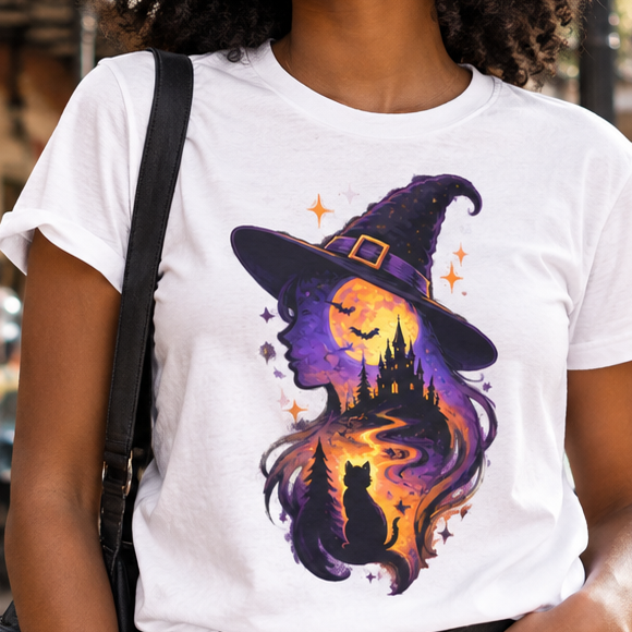 T-shirt Halloween Witchy Cat – Chat noir et château