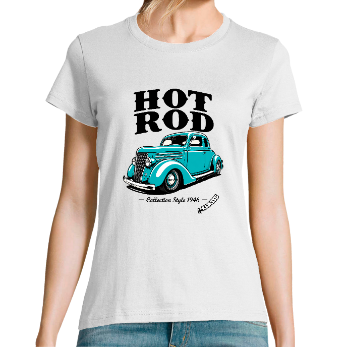 T-SHIRT FEMME COL Rond KLASSS "HOT ROD 1946" - Coupe confortable, design Original