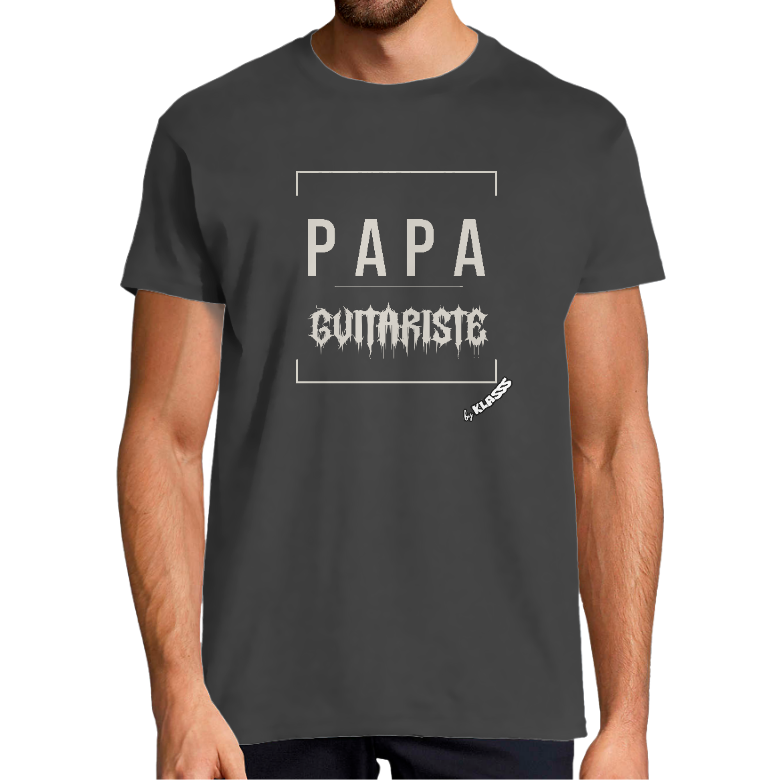 T-SHIRT HOMME KLASSS  "PAPA GUITARISTE", col rond 150 gr HUMOUR et MUSIQUE