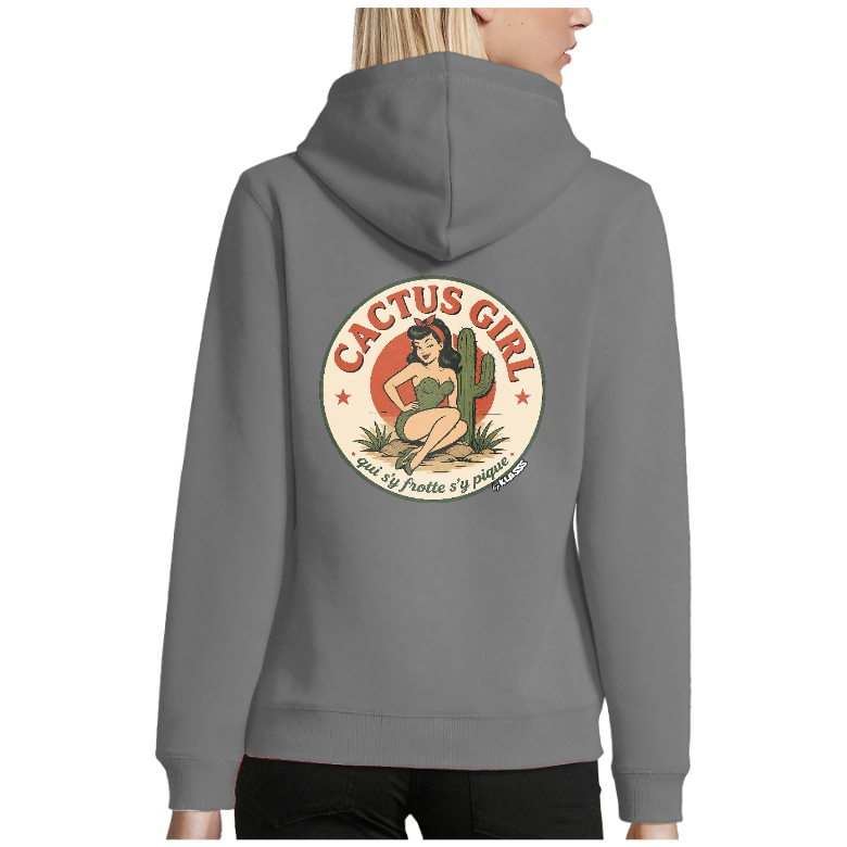 Sweatshirt femme capuche KLASSS "CACTUS GIRL", Style Vintage 280 g/m²