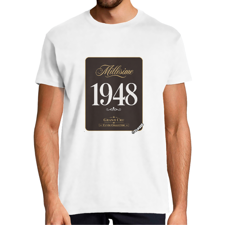 T-SHIRT HOMME KLASSS VINTAGE "MILLESIME 1948 Grand Cru" col rond 190 gr