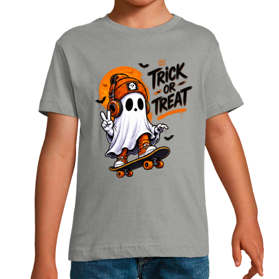 T-shirt Halloween Trick or Treat – Fantôme skateboard enfant