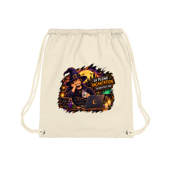 Sac à dos Halloween En pleine incantation – Sorcier et chat noir