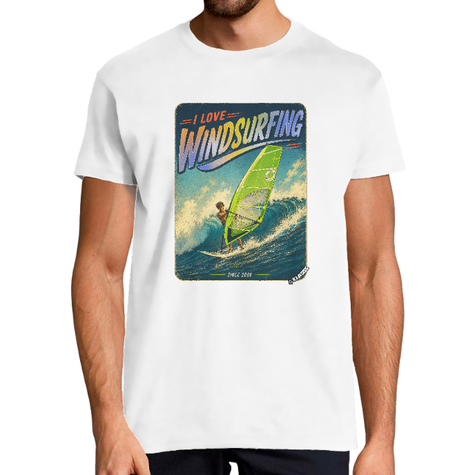 T-shirt Homme Vintage "I LOVE WINDSURFING Freestyle" KLASSS col rond 190 gr