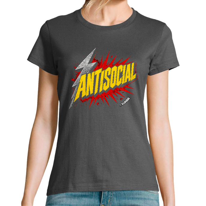 T-SHIRT FEMME COL Rond KLASSS "VINTAGE ANTISOCIAL MUSIQUE" - Coupe confortable, design Original
