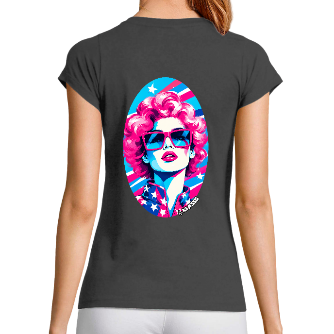T-SHIRT FEMME COL V KLASSS VINTAGE "MODEL TWO" - Coupe très ajustée, design Chic