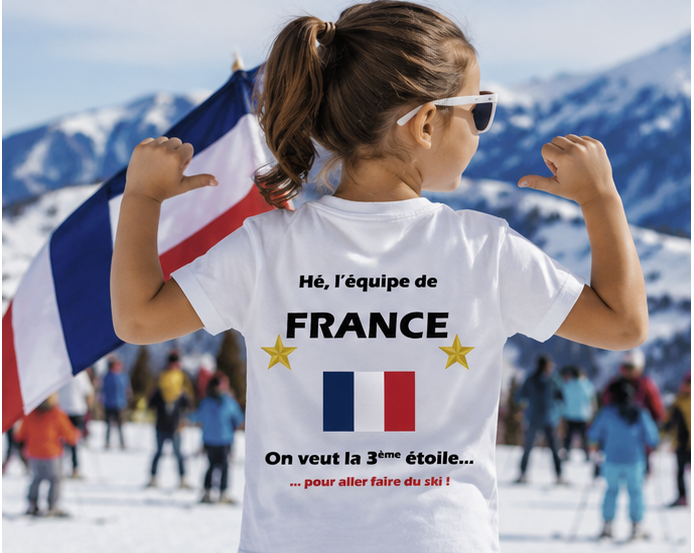 T-shirt Enfant France - La 3ème étoile pour aller faire du ski !