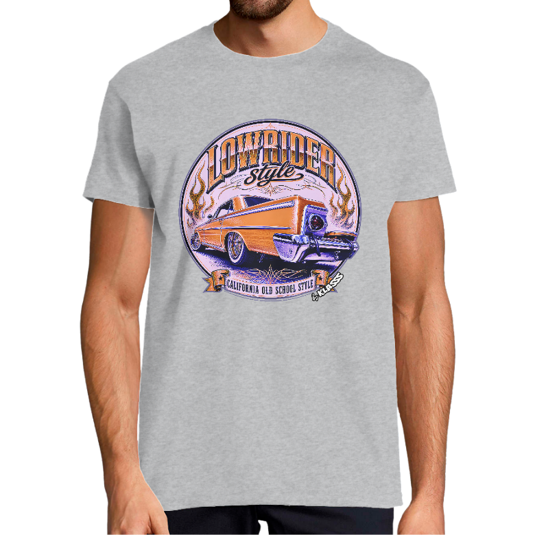 T-SHIRT HOMME KLASSS VINTAGE "LOWRIDER CALIFORNIA STYLE BLUE", col rond 150 gr