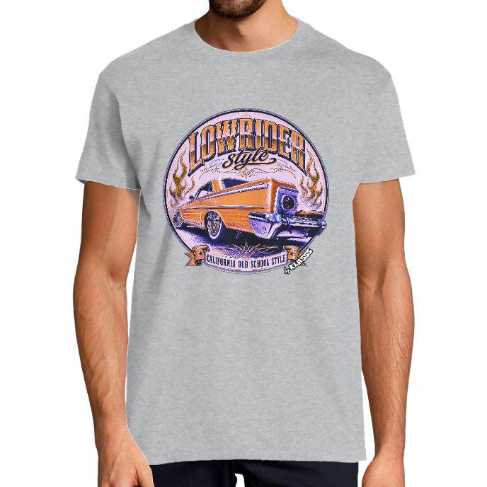T-SHIRT HOMME KLASSS VINTAGE "LOWRIDER CALIFORNIA STYLE BLUE", col rond 150 gr
