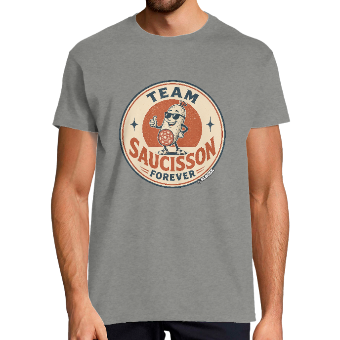 T-SHIRT HOMME KLASSS VINTAGE "TEAM SAUCISSON FOREVER" col rond 190 gr