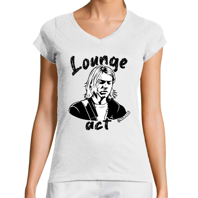T-SHIRT FEMME KLASSS COL V MUSIQUE GRUNGE "COBAIN LOUNGE ACT"