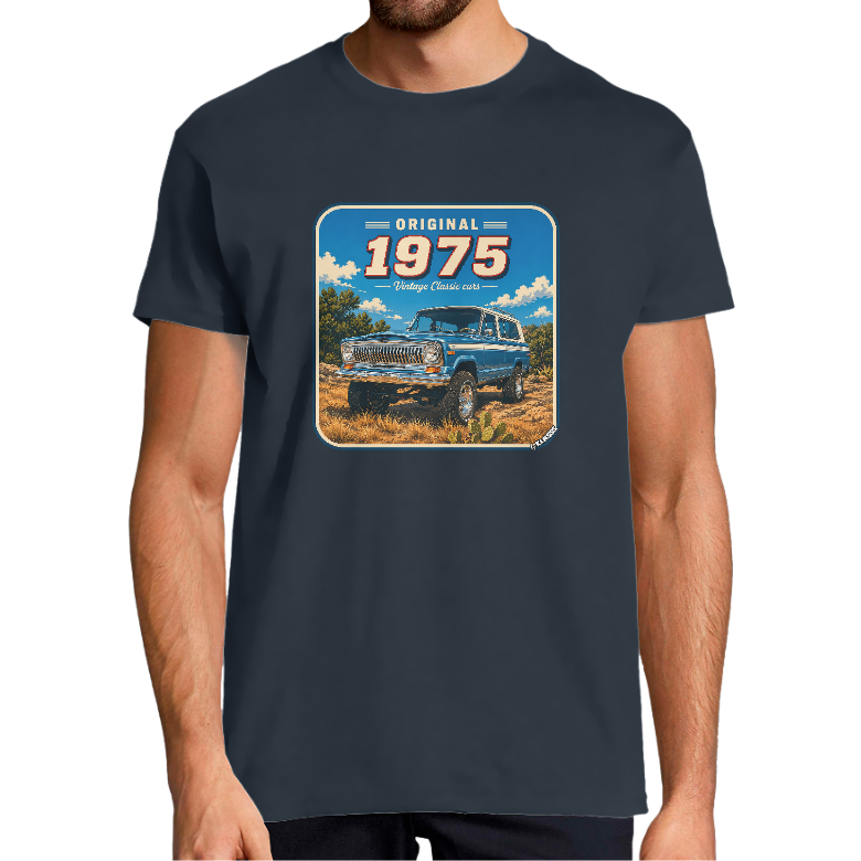 T-SHIRT HOMME VINTAGE "1975 VINTAGE CLASSIC CARS", Style automobile