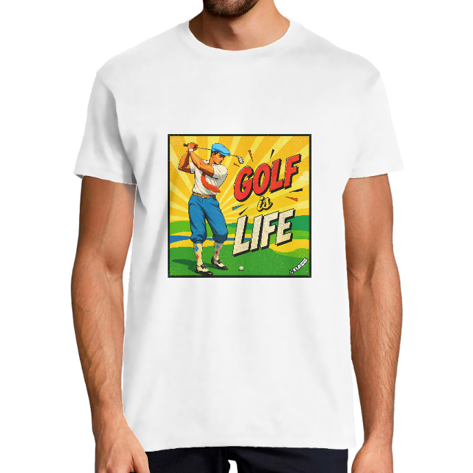 T-SHIRT HOMME Vintage "GOLF is LIFE" KLASSS col rond 190 gr