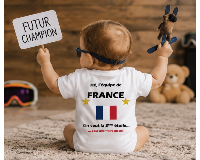 T-shirt Bébé France - La 3ème étoile pour aller faire du ski !