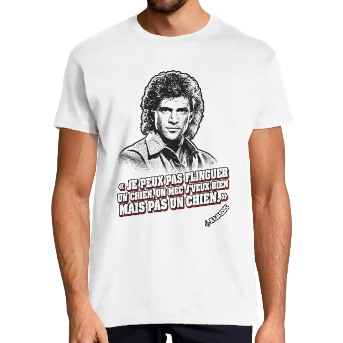 T-shirt Homme REGENT KLASSS Cinéma "JE PEUX PAS FLINGUER UNE CHIEN, UN MEC J'VEUX BIEN... MAIS PAS UN CHIEN" col rond 