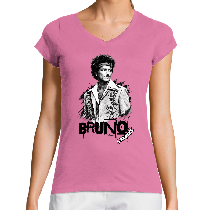 T-SHIRT FEMME COL V KLASSS MUSIQUE  "BRUNO" - Coupe très ajustée, design chic