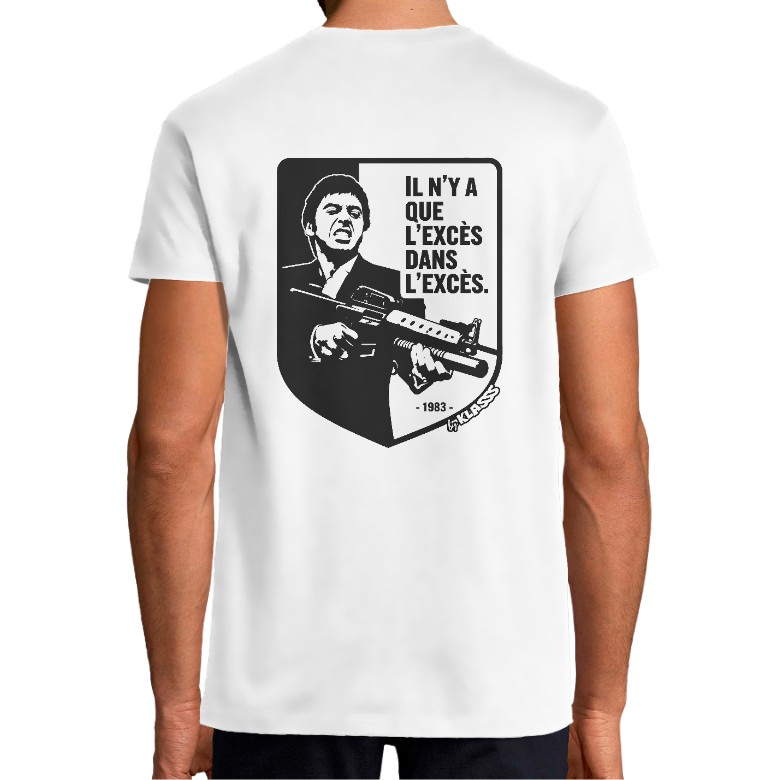 T-SHIRT HOMME KLASSS "IL N'Y A QUE L'EXCES DANS L'EXCES" , Cinéma SCARFACE, col rond 190 gr