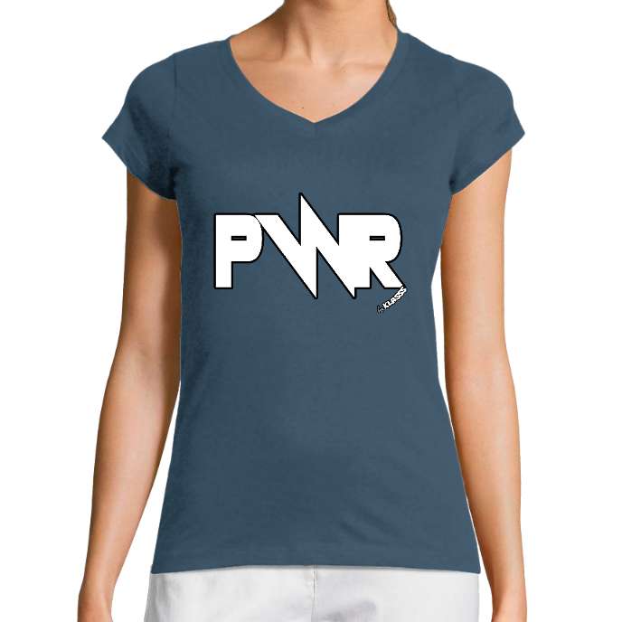 T-SHIRT FEMME COL V KLASSS  "POWER PWR " - Coupe très ajustée, design freestyle