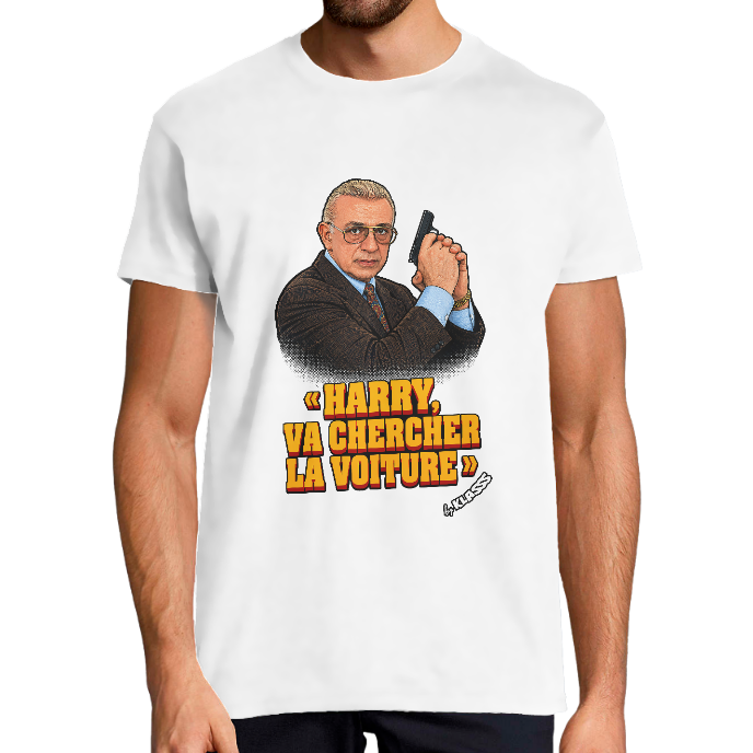T-shirt Homme KLASSS SERIE TV "HARRY, VA CHERCHER LA VOITURE" HUMOUR, col rond 150 gr 