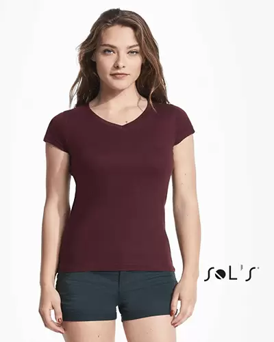 T-shirt femme col V ajusté 150 g/m² 100 % coton